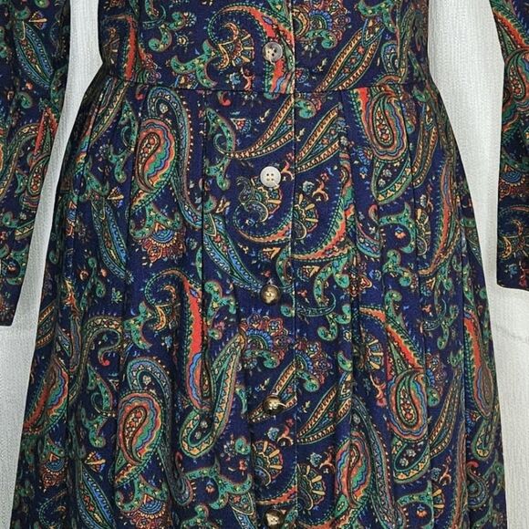 Talbots X Sara Cambell 80s Jeweltone Paisley Button Front Midi Tea Length Dress - Picture 2 of 15